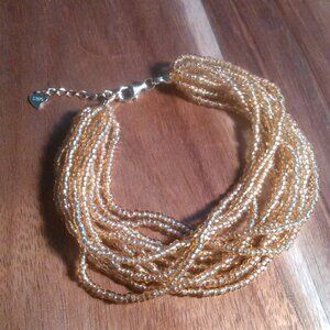 Champagne Color Glass Sterling Silver Seed Beaded Bracelet